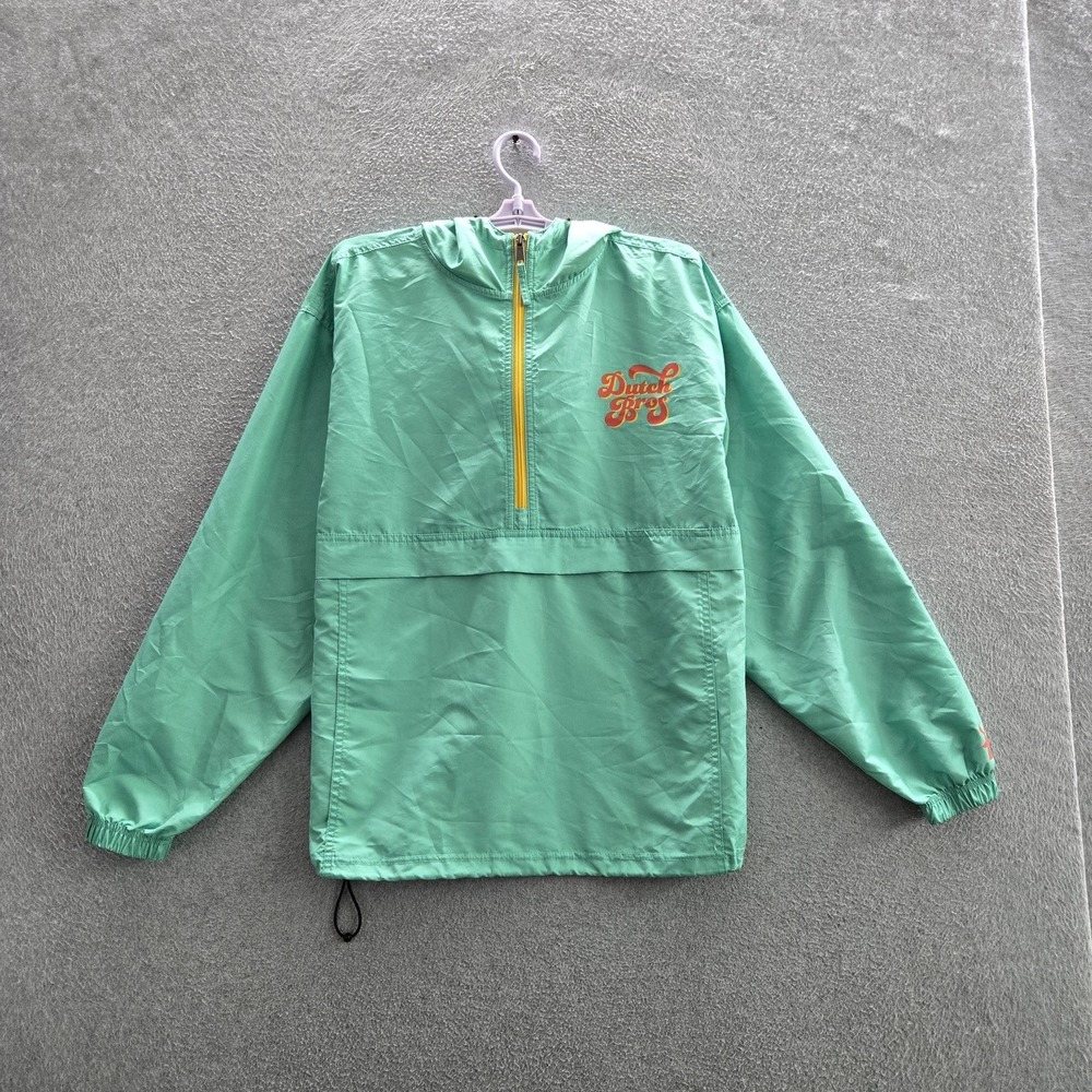 Dutch Bros Coffee Men Jacket‎ LARGE Green Half Zip Rain Windbreaker Pullover